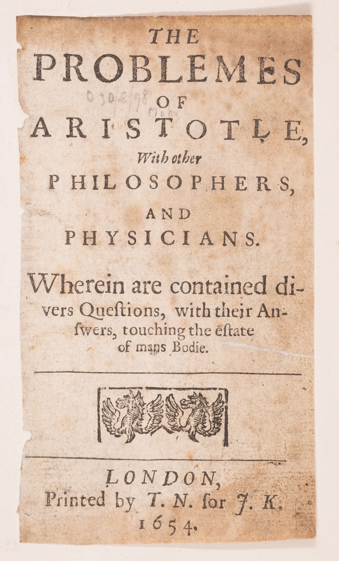 Aristotle. The problemes of Aristotle, with other philosophers and physicians. Wherein are contained (1 of 1)