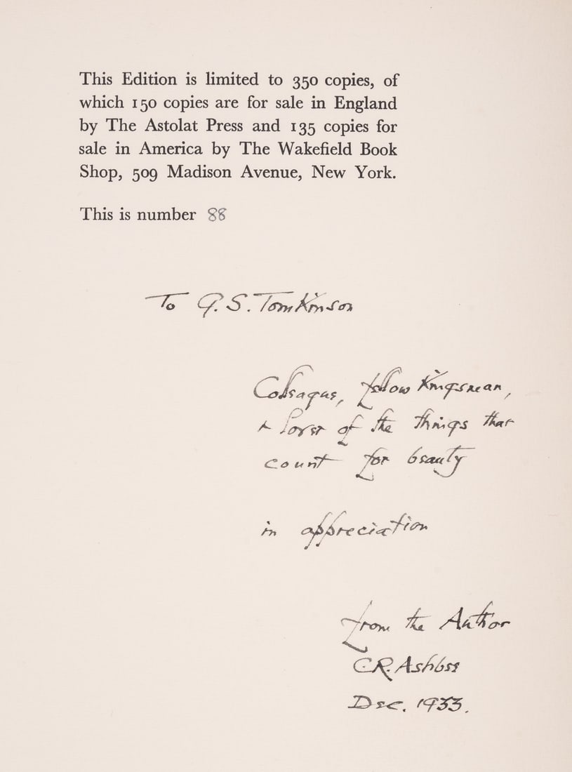 Curwen Press.- Ashbee (C.R.) Peckover: The Abbotscourt Papers 1904-1931, one of 350 copies, (1 of 1)