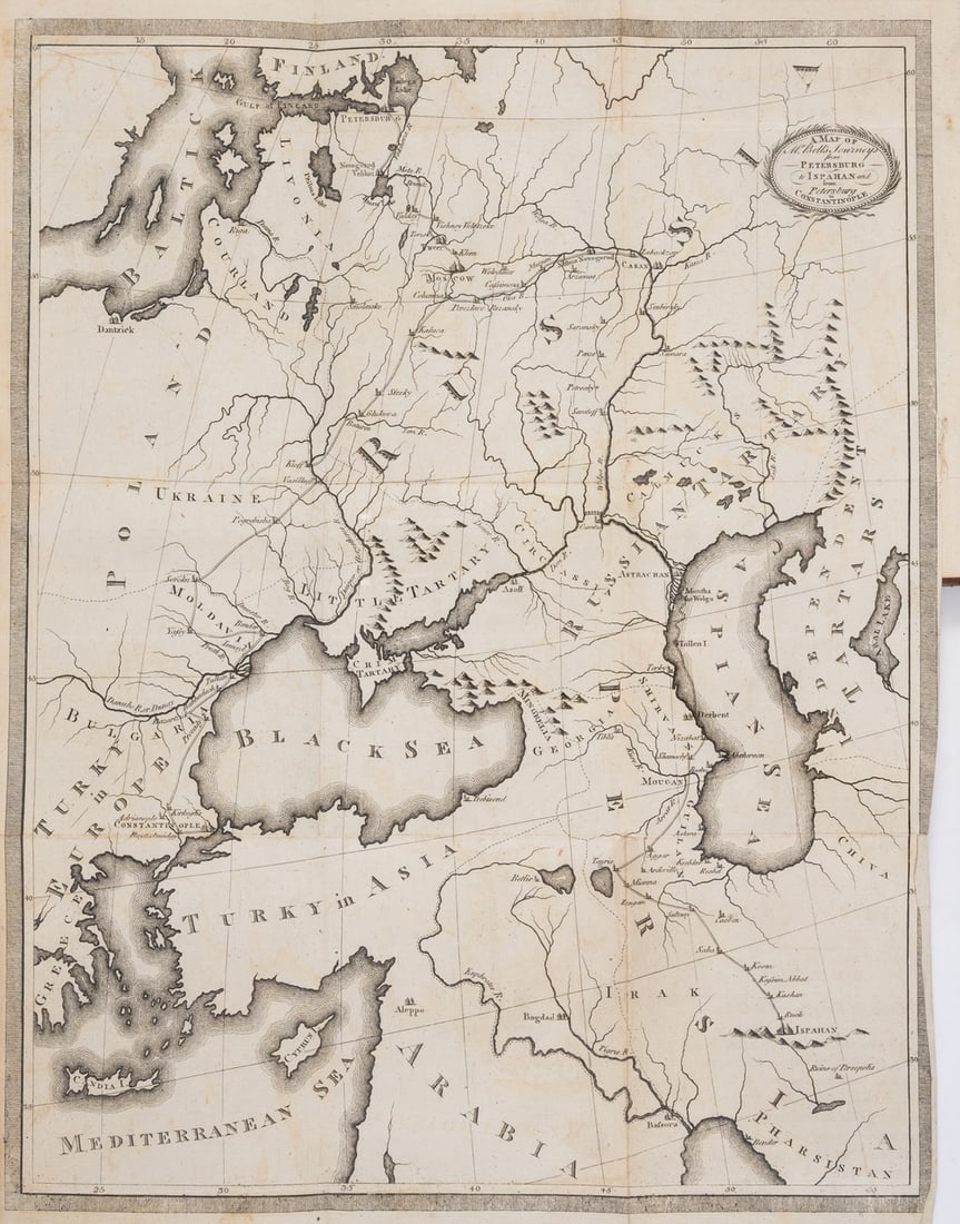 Europe.- Bell (John) Travels from St. Petersburgh in Russia, 2 vol., Edinburgh, for William Creech,: Europe.- Bell (John) Travels from St. Petersburgh in Russia, 2 vol., 1 folding map only (of 2), bookplates of John Young, occasional ink corrections, light offset