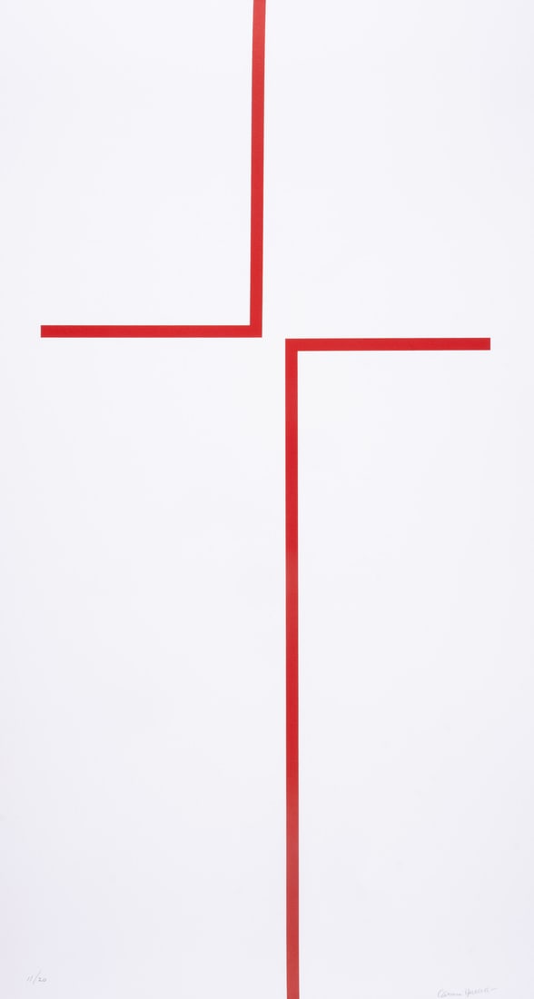 Carmen Herrera (1915-2022) The Way: Carmen Herrera (1915-2022) The Way Lithograph printed in red, 2018, signed in pencil, numbered from the edition of 20, published by Edition Copenhagen, Copenhagen, on Arches paper, the full sheet prin