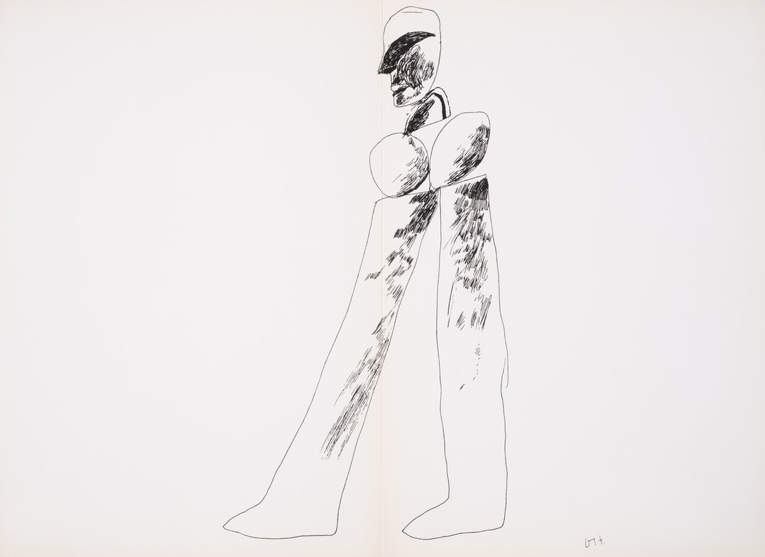 David Hockney (b.1937) Walking Man, from Suites No.8: David Hockney (b.1937)Walking Man, from Suites No.8Lithograph, 1964, as included in Suites No.8, together with six further lithographs by Antes, Bertholo, Luginbuhl, Rancillac, Telemaque and Uhry, fro