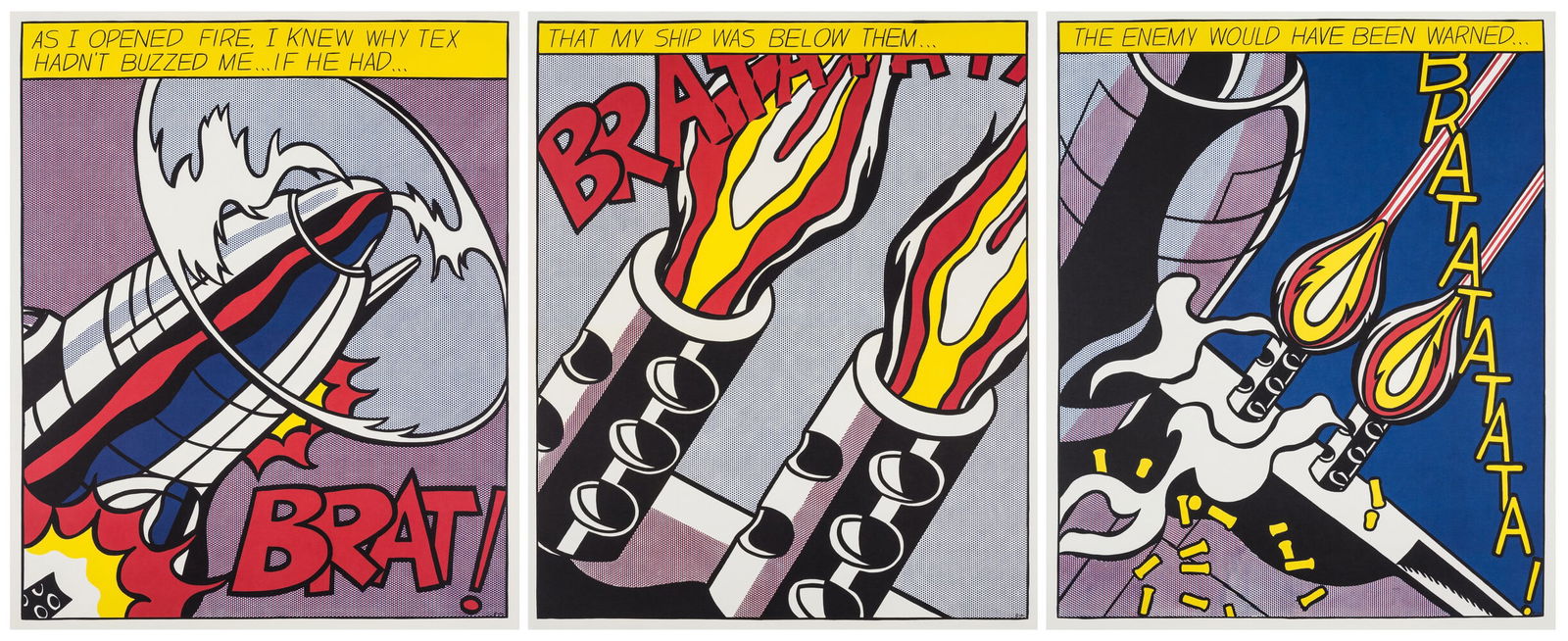 Roy Lichtenstein (1923-1997) As I Opened Fire (Corlett App. 5): Roy Lichtenstein (1923-1997) As I Opened Fire (Corlett App. 5) The triptych offset lithographs printed in colours, 1966, from one of several editions of over 3,000 printed since 1966, published by Ste