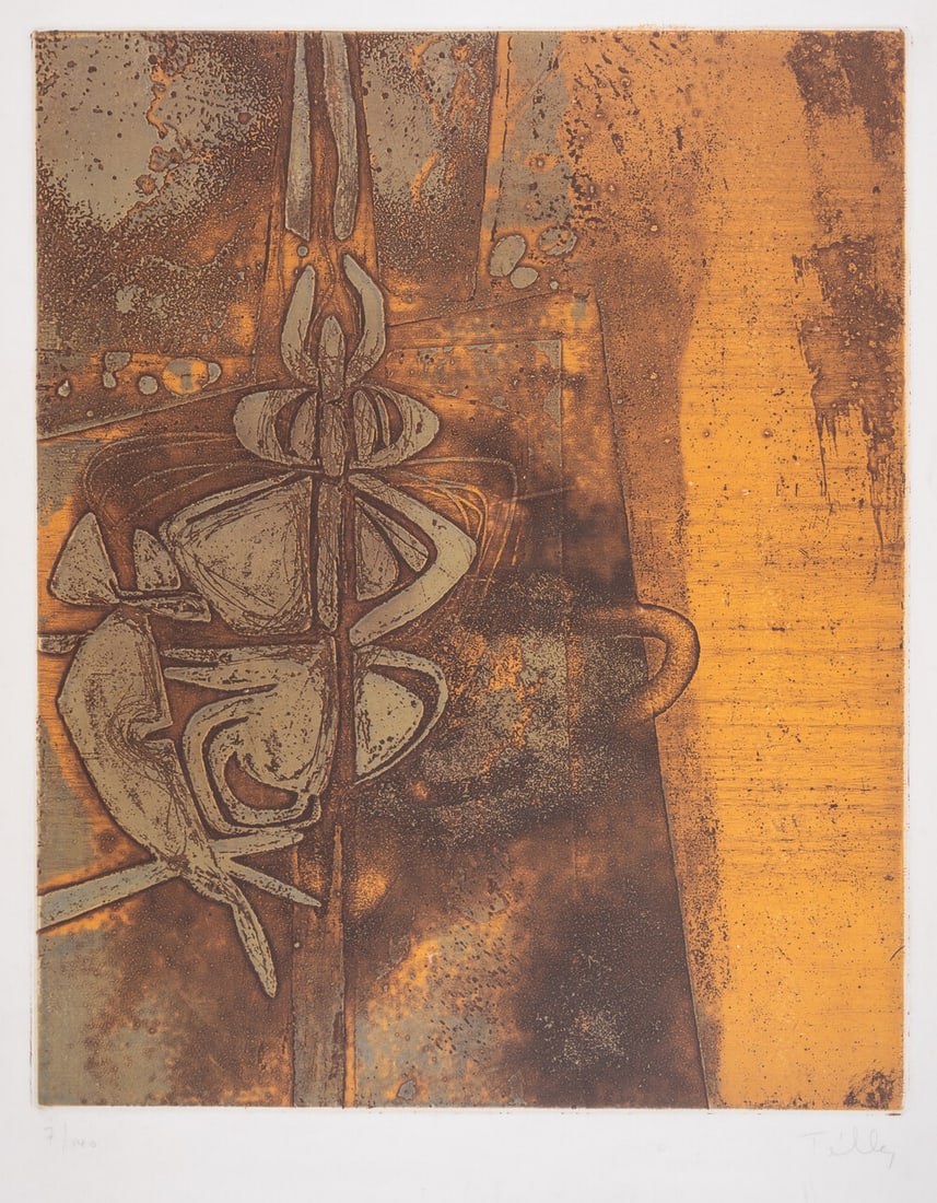 Eugenio Tellez (b.1939) & Angelica Caporosa (1918-2020) Dans ce Lieu & Untitled (Two Works): Eugenio Tellez (b.1939) & Angelica Caporosa (1918-2020) Dans ce Lieu & Untitled (Two Works) Two engravings printed in colours, 1966 & 1963, each signed and variously inscribed in pen