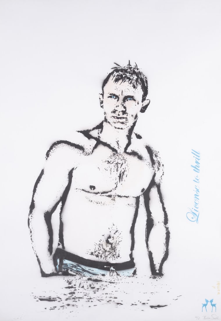 Bambi (b.1982) License To Thrill (Daniel Craig): Bambi (b.1982) License To Thrill (Daniel Craig) Stencil and spray paint on paper, circa 2013, signed in and inscribed 'A/P' in pencil, an artist's proof aside from the edition, tagged lower righ