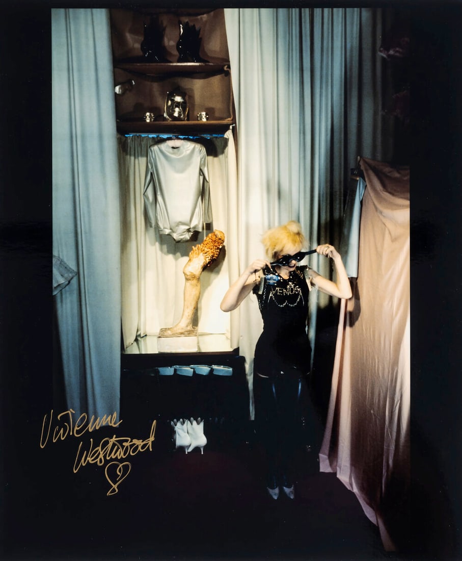 William English (20th century) Vivienne Westwood at SEX: William English (20th century) Vivienne Westwood at SEX C-type print in colours, 1975, printed later, signed by Vivienne Westwood in gold marker pen, signed by the artist and dated in gold marker pen