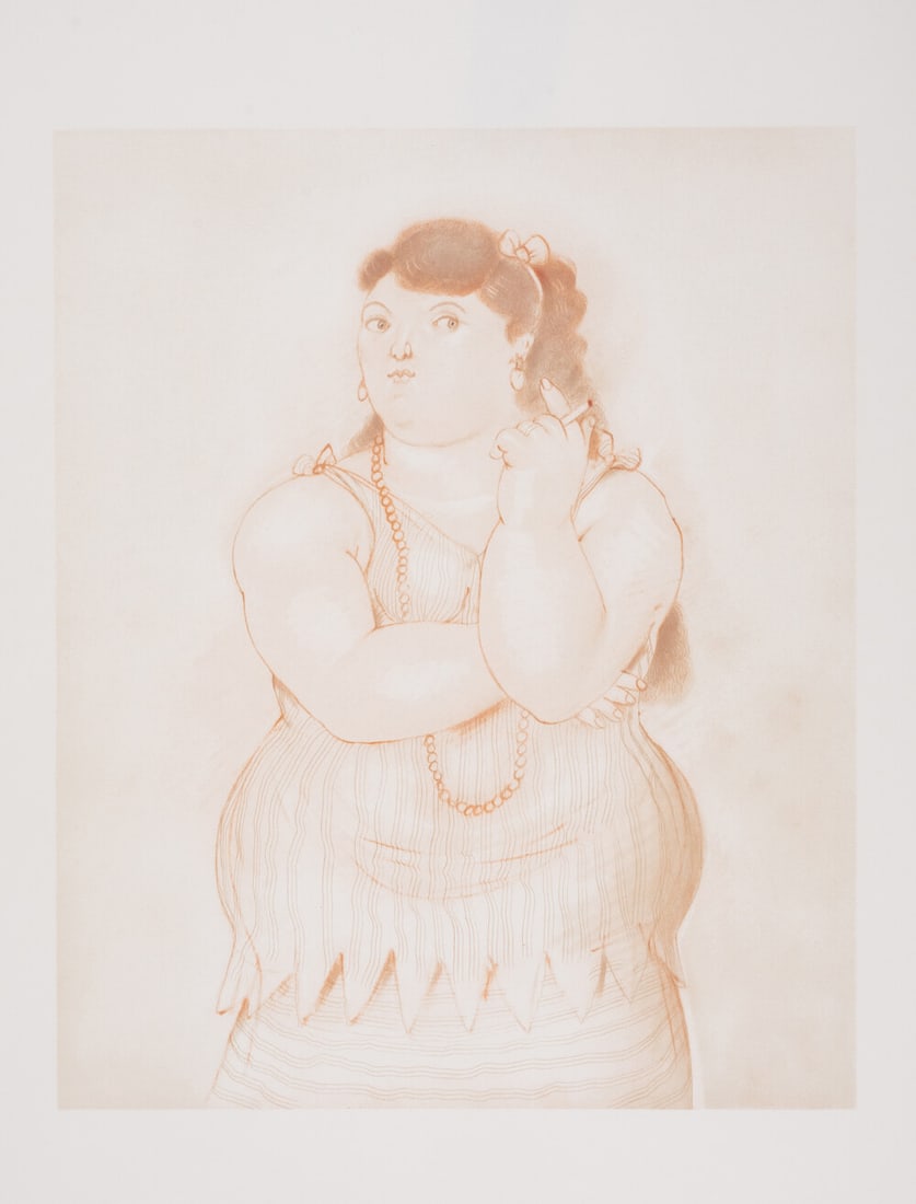 Fernando Botero (b.1932) Mujer Fumando: Fernando Botero (b.1932) Mujer Fumando Lithograph printed in colours, 1965, an unsigned proof aside from the edition of 150, on wove paper, with full margins, sheet 649 x 446mm (25 1/2 x 17 1/2 in) (u