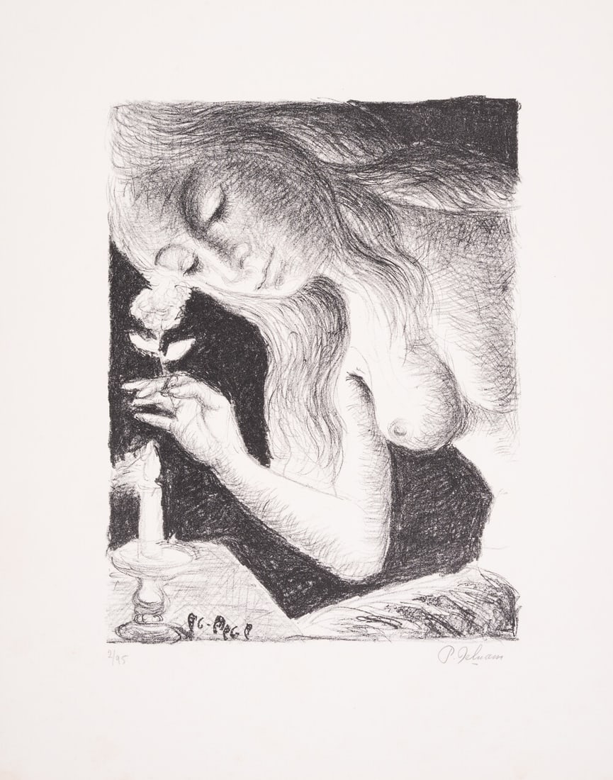 Paul Delvaux (1897-1994) La Sirène (Jacob 28): Paul Delvaux (1897-1994) La Sirène (Jacob 28)Lithograph, 1969, signed in pencil, numbered from the edition of 95, Jacob states there were only a few trial impressions of the black state, it is