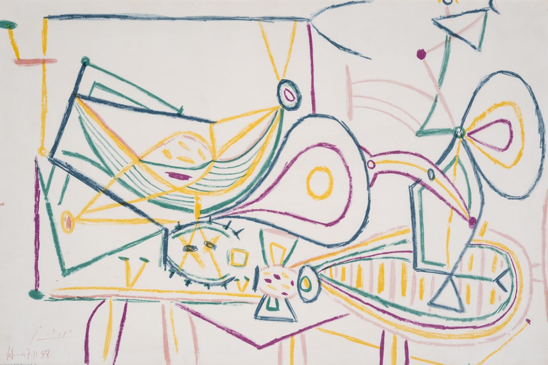 Pablo Picasso (1881-1973) Composition: Pablo Picasso (1881-1973) Composition Lithograph printed in colours, 1949, printed by W.S. Cowell Ltd., Ipswich, published by School Prints Ltd., on wove paper, the sheet printed to the edges, sheet 4