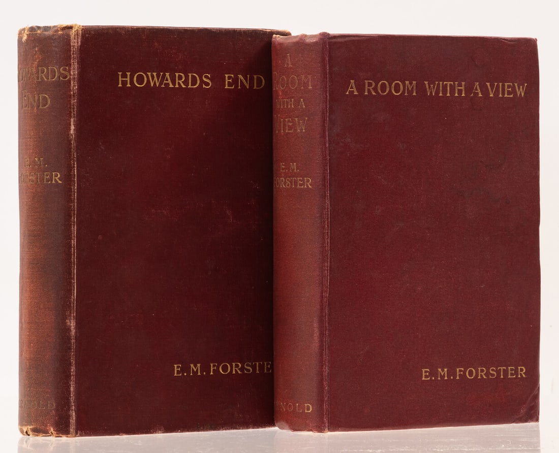 Forster (E.M.) A Room with a View, first edition, Edward Arnold, 1908; and another by Forster (2): Forster (E.M.) A Room with a View, 8pp. advertisements at rear, spotting to a few pp., slightly cracked at front and rear gutters, Edward Arnold, 1908; Howar