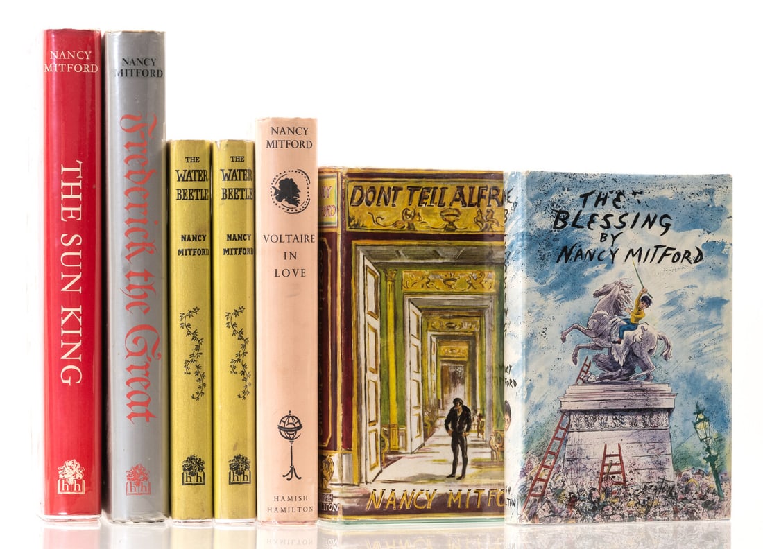 Mitford (Nancy) The Blessing, first edition, 1951; and 6 others by the same (7): Mitford (Nancy) The Blessing, small sticker mark on front free endpaper, the odd spot to edges, 1951; Don't Tell Alfred, 1960; Voltaire in Love, light br