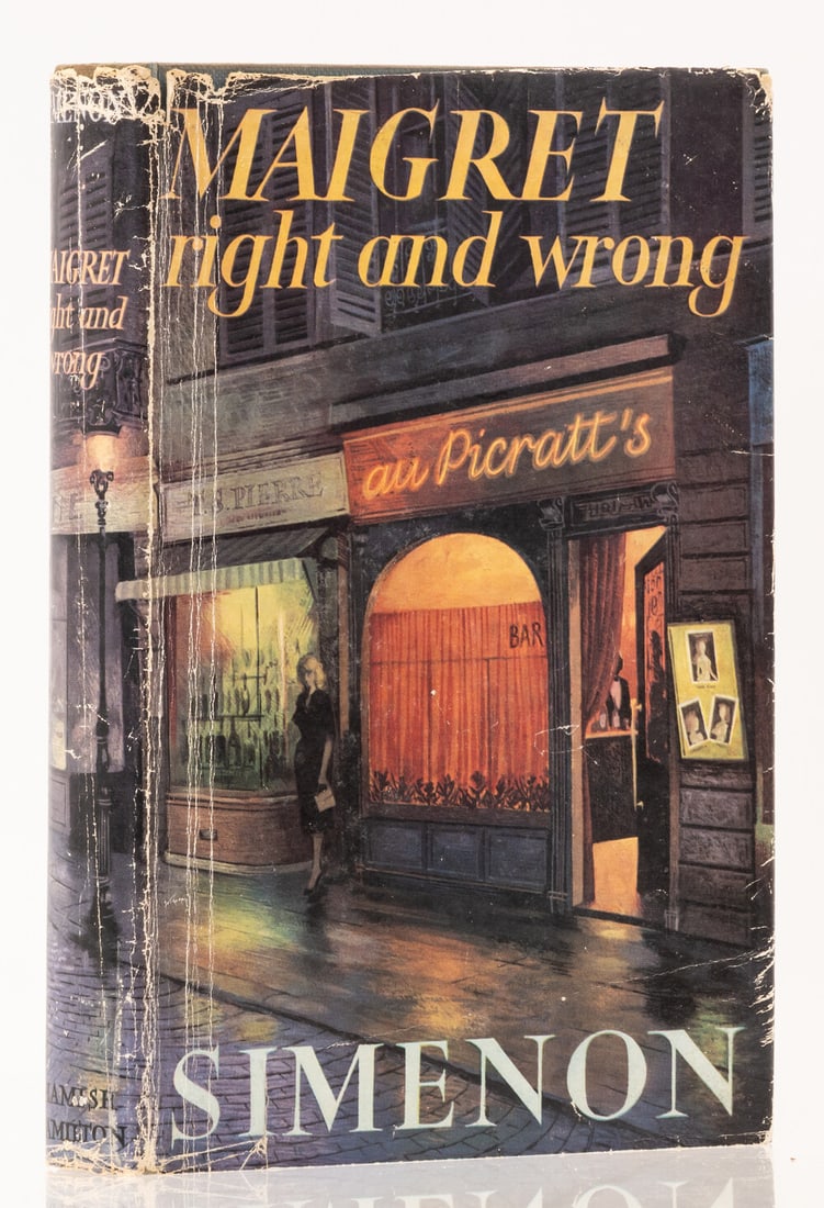 Simenon (Georges) Maigret Right and Wrong, first English edition, signed presentation inscription: Simenon (Georges) Maigret Right and Wrong, first English edition, signed presentation inscription from the author in French to his English editor Richard Brain dated 1954