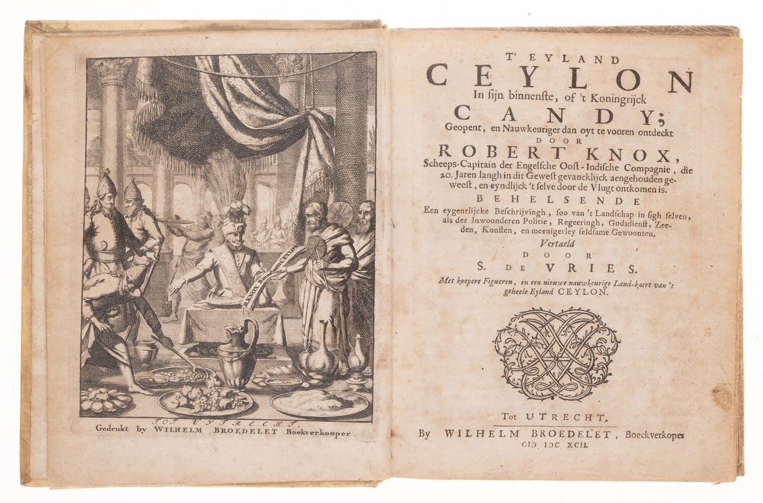 Ceylon.- Knox (Robert) T'Eyland Ceylon..., first Dutch edition, contemporary vellum, Utrecht,: Ceylon.- Knox (Robert) T'Eyland Ceylon..., first Dutch edition, engraved additional pictorial titl