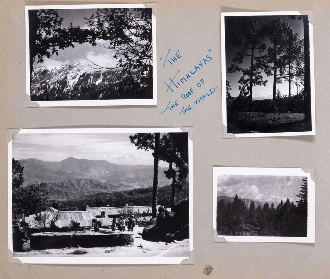 [Album], c.270 vintage photographic prints, [c.1940's]: [Album], c.270 vintage photographic prints, v.s., mounted on thin card leaves, each captioned by hand, one or two captioned in the negative, lacking free endpapers, original cloth, small stain to