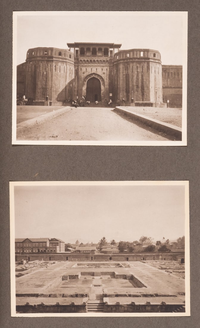 [Album containing photographs of Indian forts and views with 4pp. descriptive typescript], [early: [Album containing photographs of Indian forts and views with 4pp. descriptive typescript], typescript leaves headed "Pratapgad", "Purandar", "Shanwar Wada" & "Arnala" respectively, the latter