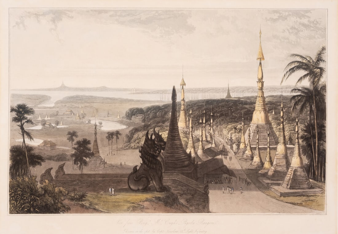 Burma.- Daniell (William) Three plates from Captain James Kershaw's 'Views in the Burman Empire',: Burma.- Daniell (William) Three plates from Captain James Kershaw's 'Views in the Burman Empire', aquatints with hand-colouring, on wove pap