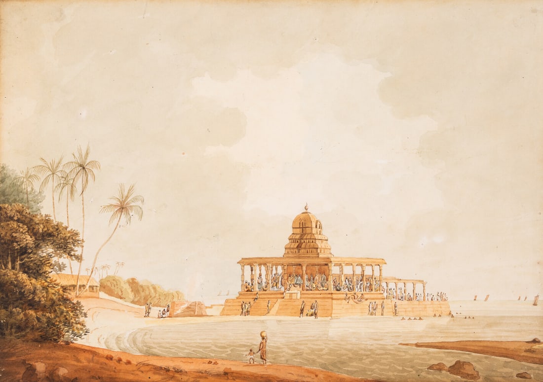 Gantz (John) Circle of. The Choultry in the sea off the Island of Rameswaram, 1820: Gantz (John) Circle of. The Choultry in the sea off the Island of Rameswaram, watercolour over black chalk under-drawing, sheet 310 x 435 mm (12
