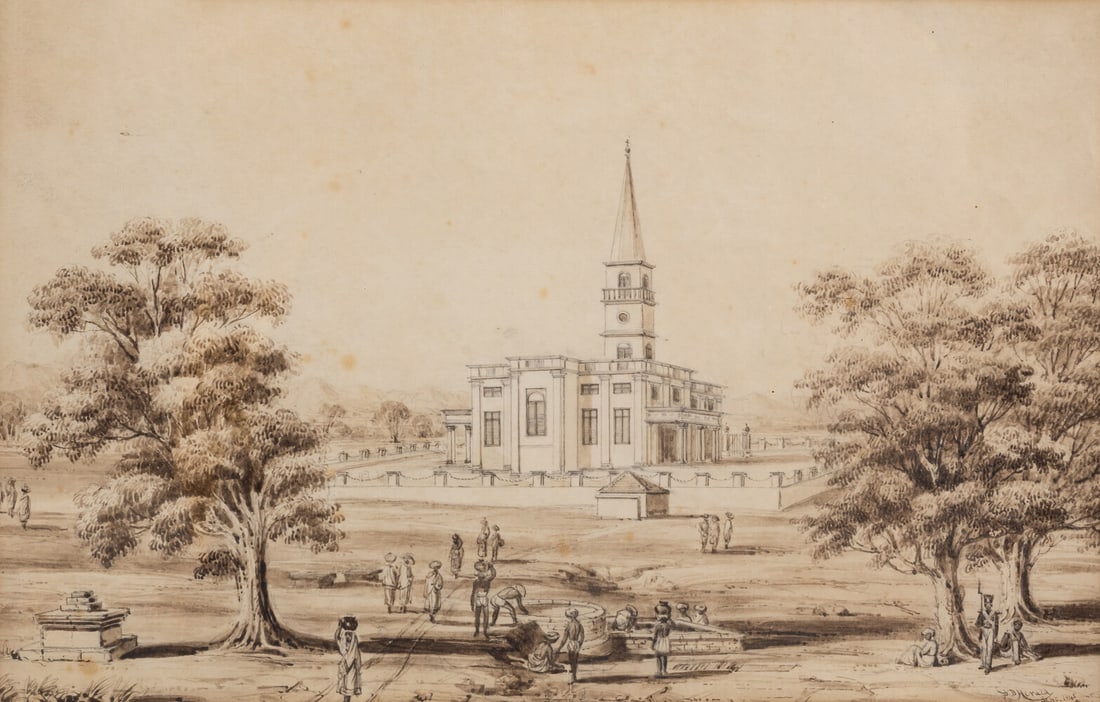 Herald (B.D., active in India, 1840s) Southwest View of St. Mary's Church, Pune, Maharashtra state,: Herald (B.D., active in India, 1840s) Southwest View of St. Mary's Church, Pune, Maharashtra state, India, pen and ink, watercolour, pencil under-drawing, si