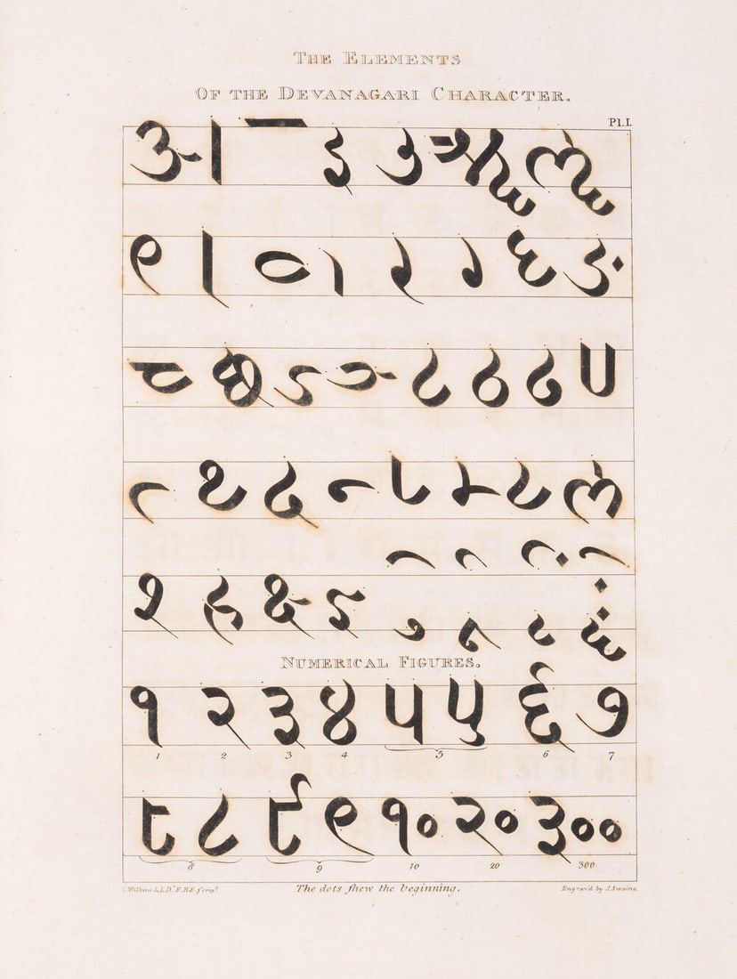 Wilkins (Charles) A Grammar of the Sanskrita Language, first edition, printed for the Author, by: Wilkins (Charles) A Grammar of the Sanskrita Language, first edition, half-title, 5 engraved plates of scripts, 6pp