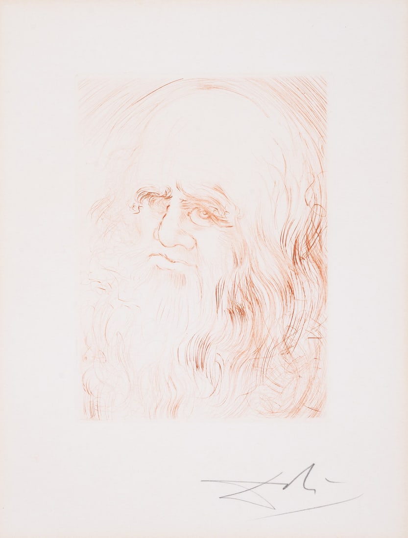 Salvador Dalí (1904-1989) Leonardo da Vinci, from Album (Quinze Gravures) (Field 68-4L; M&L 287a): Salvador Dalí (1904-1989)Leonardo da Vinci, from Album (Quinze Gravures) (Field 68-4L; M&L 287a)Engraving printed in sanguine, 1968, signed in pencil, an proof impression aside from the edi