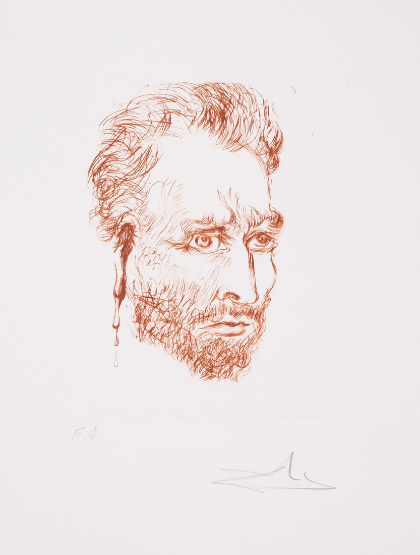 Salvador Dalí (1904-1989) Van Gogh, from Album (Quinze Gravures) (Field 68-4M; M&L 288a): Salvador Dalí (1904-1989)Van Gogh, from Album (Quinze Gravures) (Field 68-4M; M&L 288a)Engraving printed in sanguine, 1968, signed and inscribed 'EA' in pencil, an artist's proof aside from