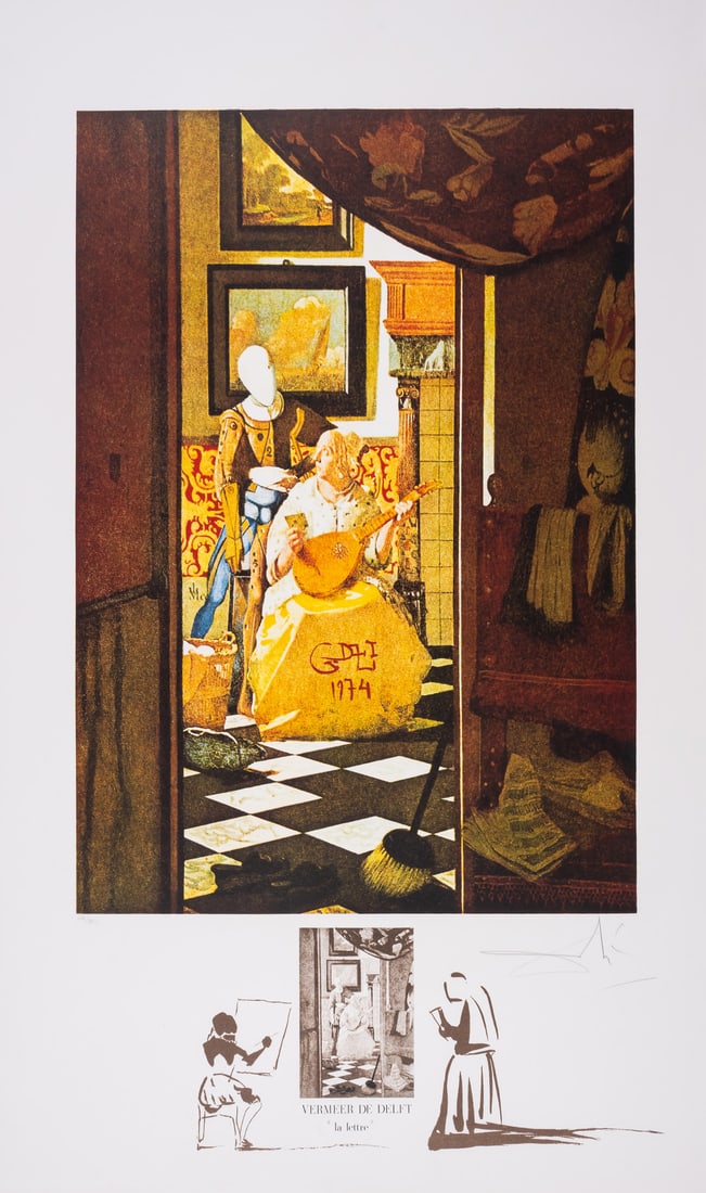Salvador Dalí (1904-1989) Vermeer 'La Lettre', from Changes in Great Masterpieces (Field 74-2F; M&L: Salvador Dalí (1904-1989) Vermeer 'La Lettre', from Changes in Great Masterpieces (Field 74-2F; M&L 1475) Lithograph printed in colours, 1974, signed in pencil, numbered from the edition of