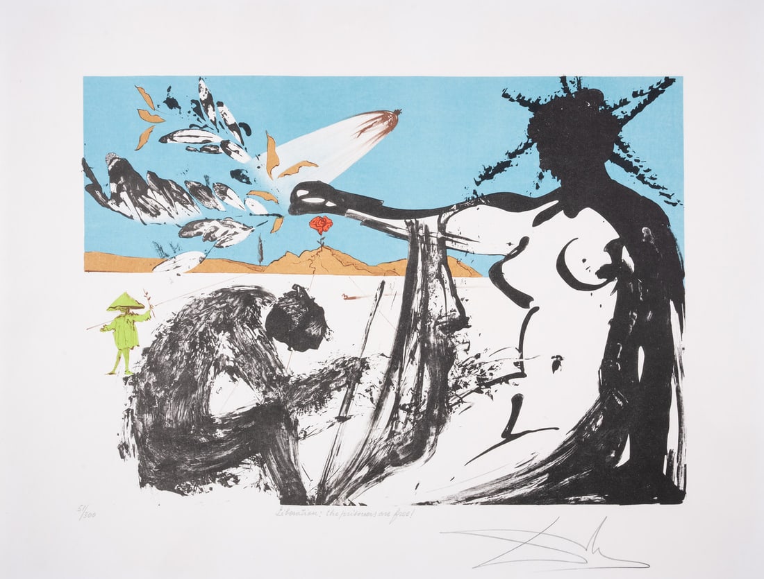 Salvador Dalí (1904-1989) Liberation: the prisoners are free!, from Peace in Vietnam (Field 73-1D;: Salvador Dalí (1904-1989)Liberation: the prisoners are free!, from Peace in Vietnam (Field 73-1D; M&L 1387a)Lithograph printed in colours, 1973, signed and titled in pencil, numbered from t