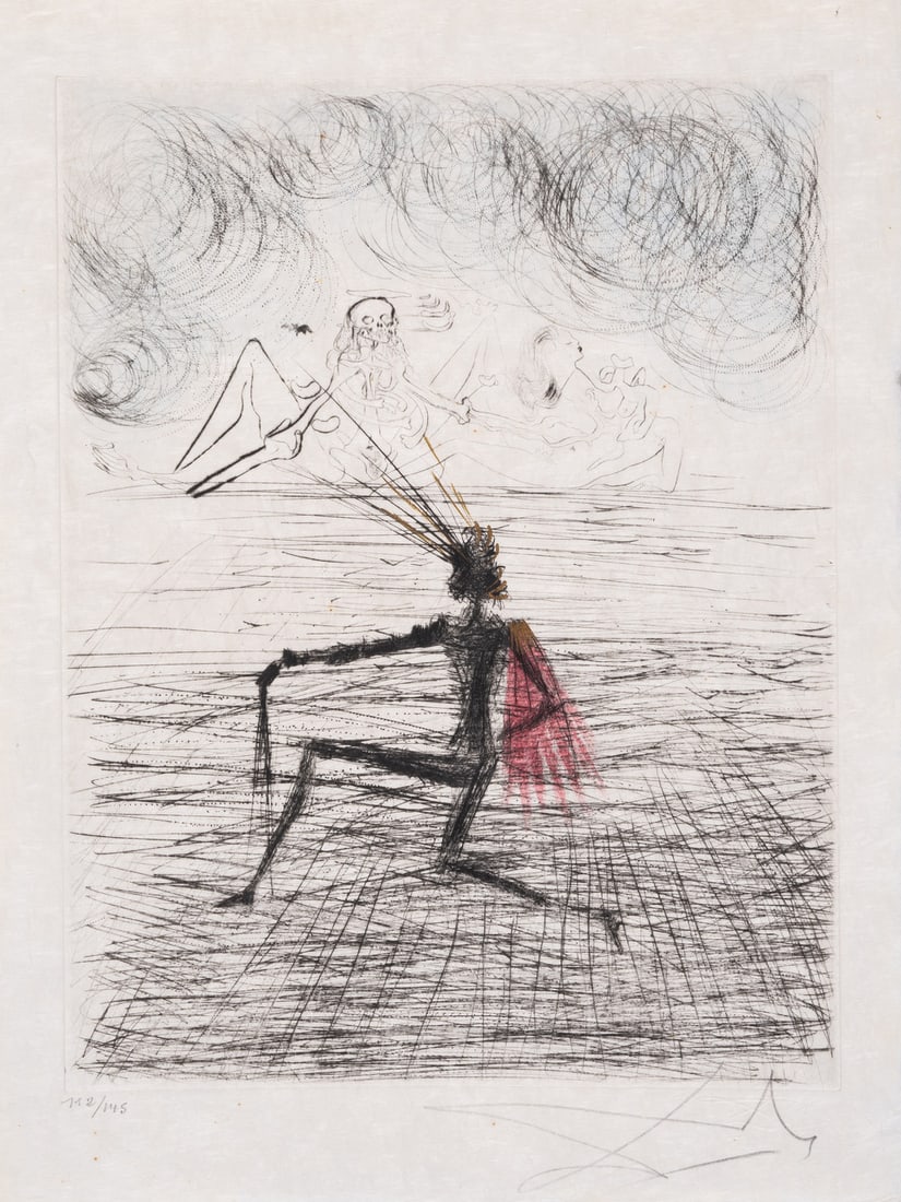 Salvador Dalí (1904-1989) Chevalier à Genou, from Faust (La Nuit de Walpurgis) (Field 69-1K; M&L: Salvador Dalí (1904-1989) Chevalier à Genou, from Faust (La Nuit de Walpurgis) (Field 69-1K; M&L 305k) Etching with drypoint and roulette printed in colours, 1969, signed in pencil,