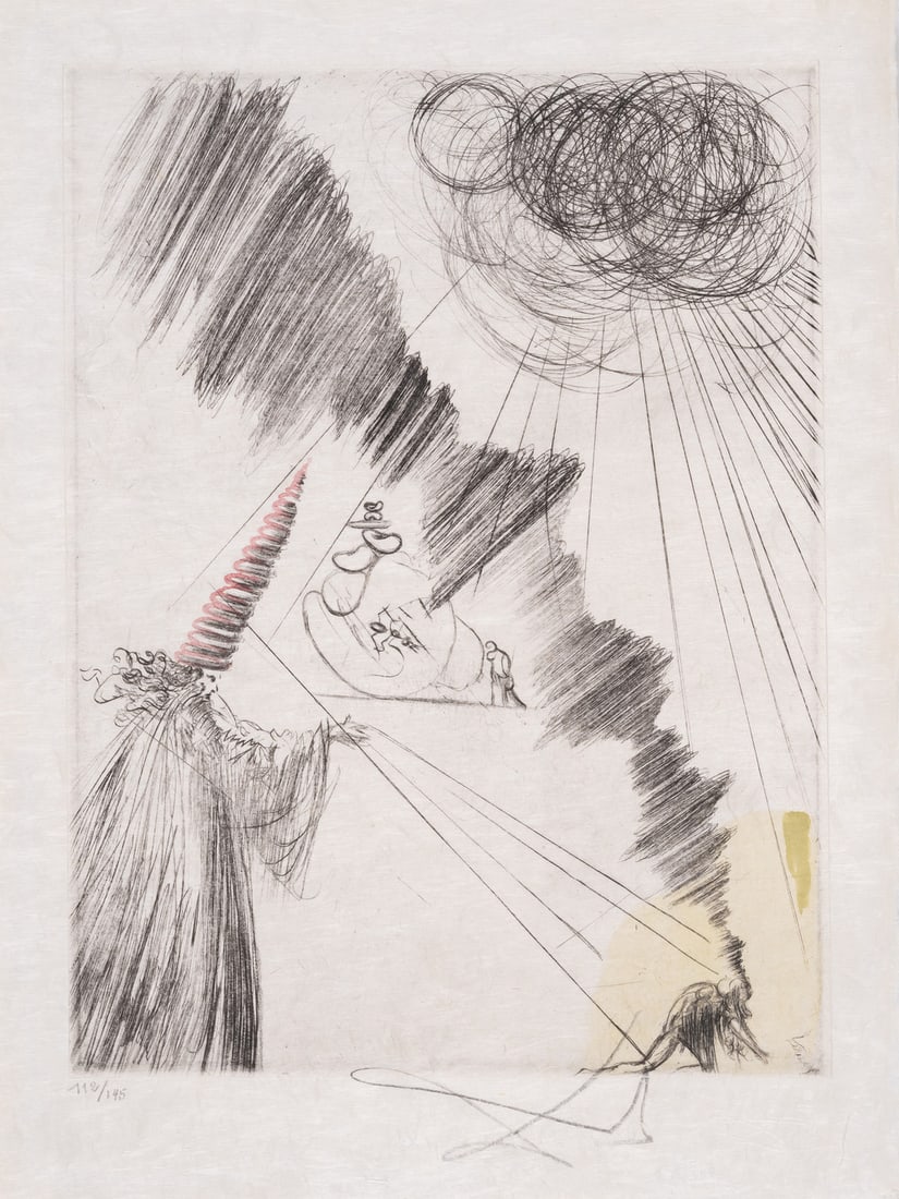 Salvador Dalí (1904-1989) Femme au Clown, from Faust (La Nuit de Walpurgis) (Field 69-1E; M&L 309k): Salvador Dalí (1904-1989) Femme au Clown, from Faust (La Nuit de Walpurgis) (Field 69-1E; M&L 309k) Etching with drypoint and roulette printed in colours, 1969, signed in pencil, numbered f