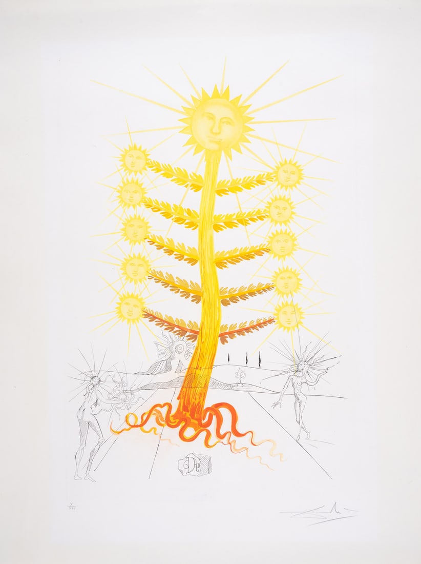 Salvador Dalí (1904-1989) Helianthus Solifer (Soleil, Sun), from FlorDalí (Field 68-3E; M&L 228b): Salvador Dalí (1904-1989) Helianthus Solifer (Soleil, Sun), from FlorDalí (Field 68-3E; M&L 228b) Etching with pochoir in colours, 1968, signed in pencil, numbered from the edition o