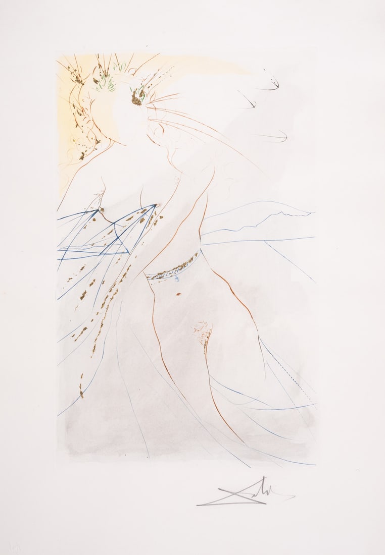 Salvador Dalí (1904-1989) Thou arte all faire, my love: there is no spot in thee, from Song of: Salvador Dalí (1904-1989)Thou arte all faire, my love: there is no spot in thee, from Song of Songs of Solomon (Field 71-14I; M&L 476)Engraving with pochoir in colours hand-finished with go