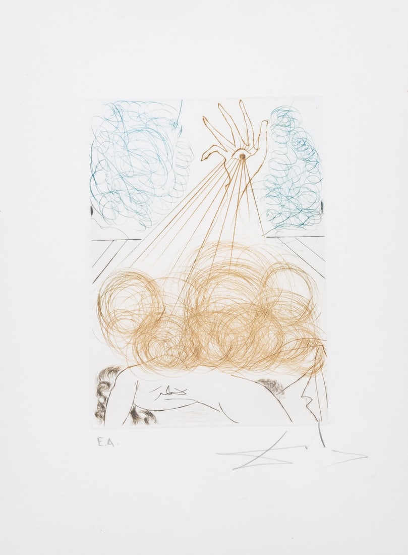 Salvador Dalí (1904-1989) Cymbeline, from Shakespeare II (Field 71-1J; M&L 392c): Salvador Dalí (1904-1989) Cymbeline, from Shakespeare II (Field 71-1J; M&L 392c) Etching with drypoint printed in colours, 1971, signed and inscribed 'E.A. in pencil, one of 25 artist'