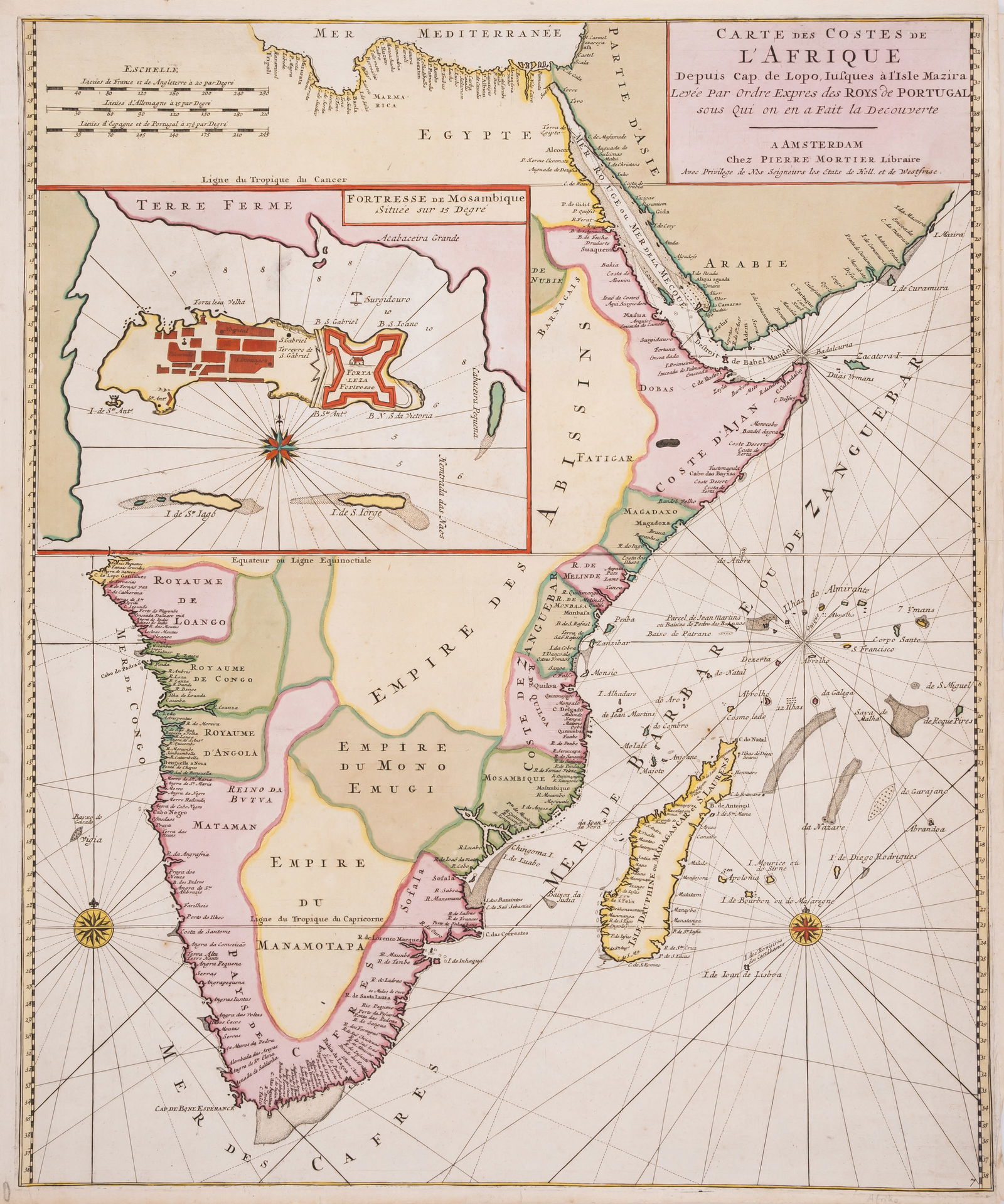 Africa.- Mortier (Pierre) Four maps of Africa, and the African coastline, engraved maps, [c.1700]: Africa.- Mortier (Pierre) Four maps of Africa, and the African coastline, engravings, each with matching vibrant early hand-colouring, 2 sheets each 620 x 520 mm (24 1/8 x 20 1/2 in), the other two do