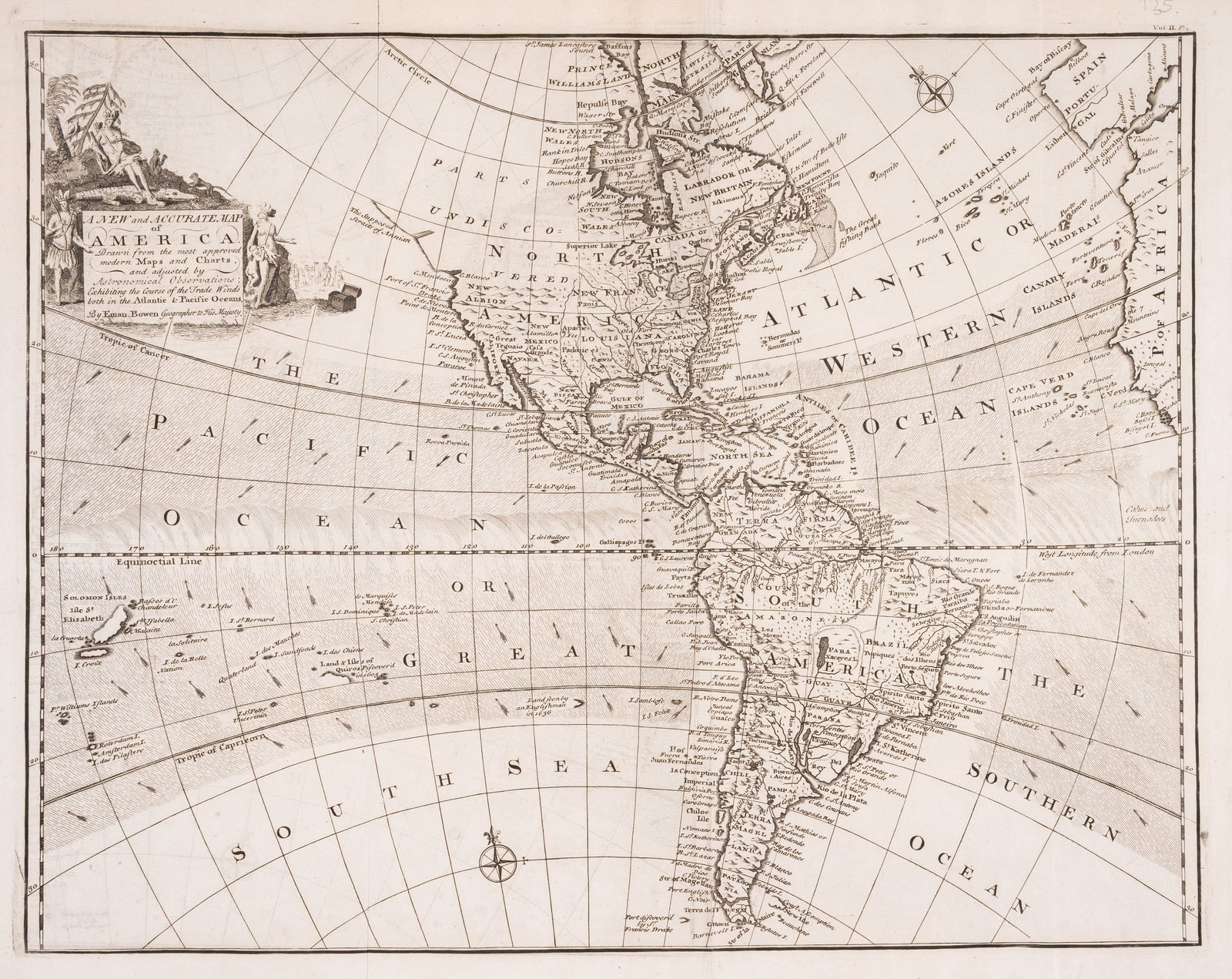 America.- Bowen (Emanuel) A New & Accurate Map of America, engraved map, [c.1744-1748] (1 of 1)