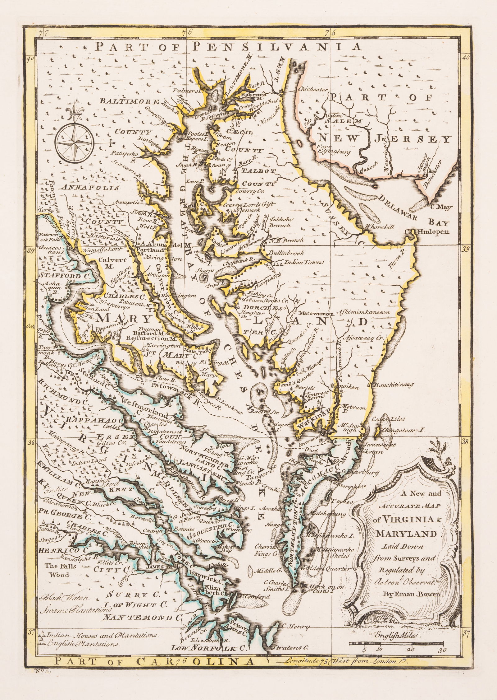 America.- Bowen (Emanuel) A New and Accurate Map of Virginia & Maryland Laid Down from Surveys and (1 of 1)