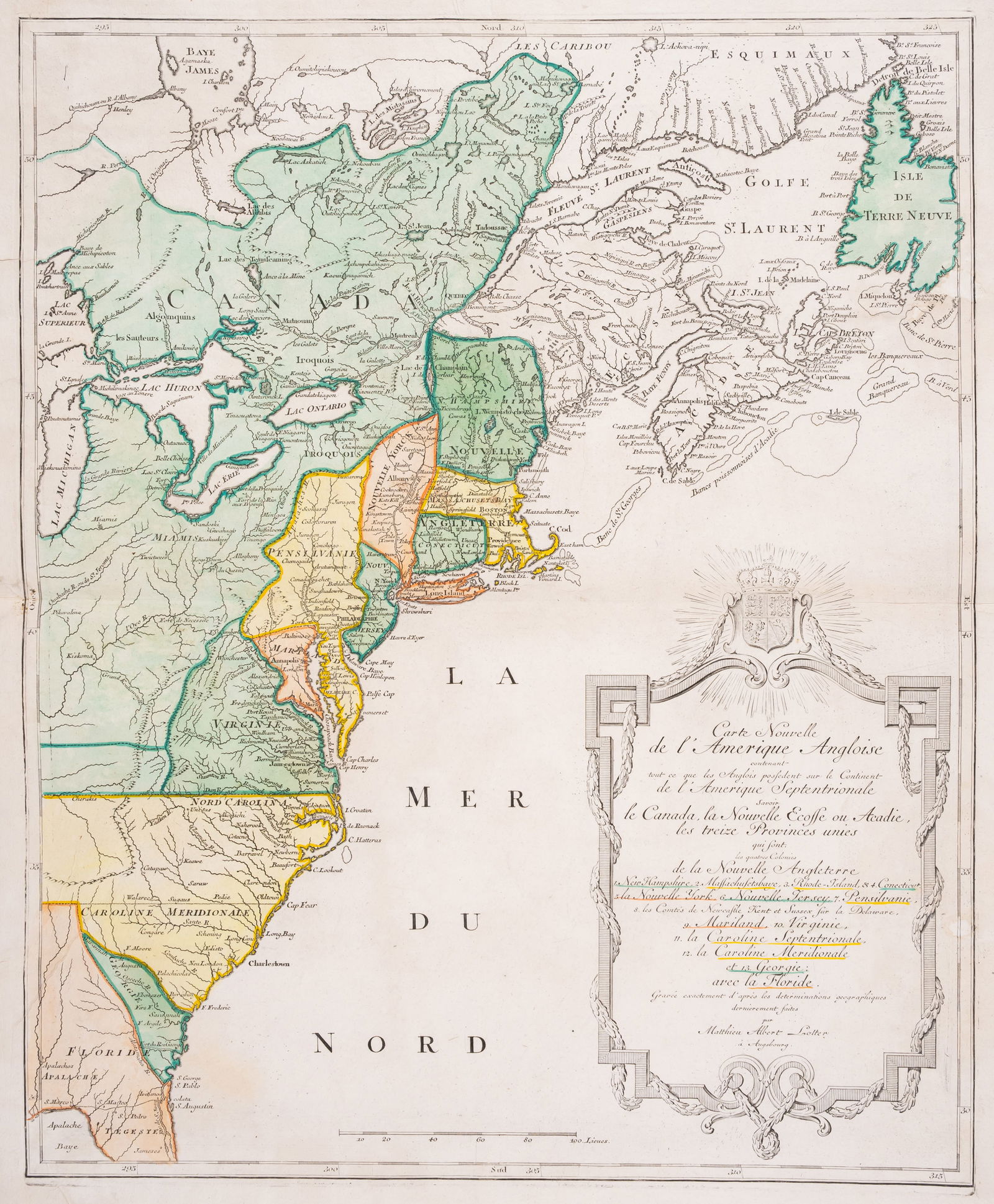 America.- Lotter (Mathias Albrecht) Carte Nouvelle de L'Amerique Angloise Contenant tout ce que les (1 of 1)