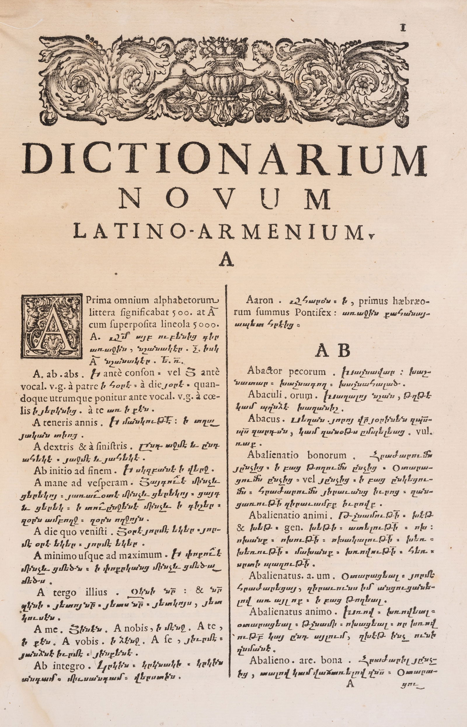Armenia.- Villotte (Jacques) Dictionarium novum Latino-Armenium, first edition, Rome, Sac. Congreg. (1 of 1)