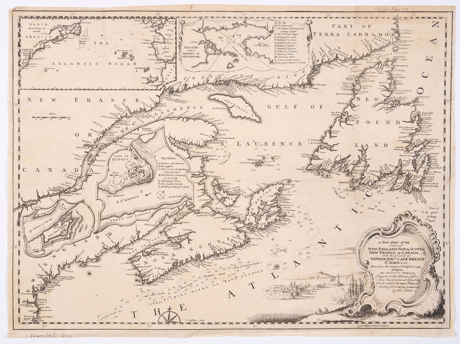 Canada.- Bellin (Jacques Nicolas) A New & Accurate Map of the Islands of Newfoundland, Cape Breton,: Canada.- Bellin (Jacques Nicolas) A New Chart of the Coast of New England, Nova Scotia, New France, or Canada, with the Islands of Newfoundland, Cape Breton, St. John's &c., engraving on laid paper, s
