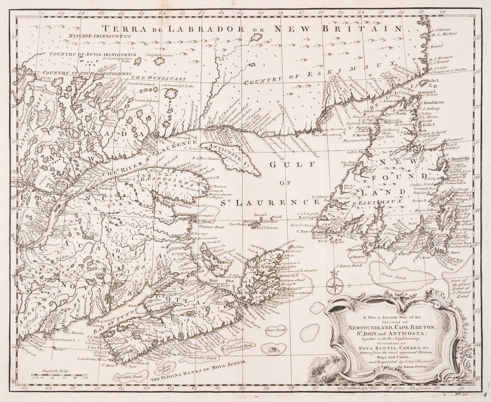Canada.- Gulf of St. Laurence.- Bowen (Emanuel) A New & Accurate Map of the Islands of Newfoundland, (1 of 1)