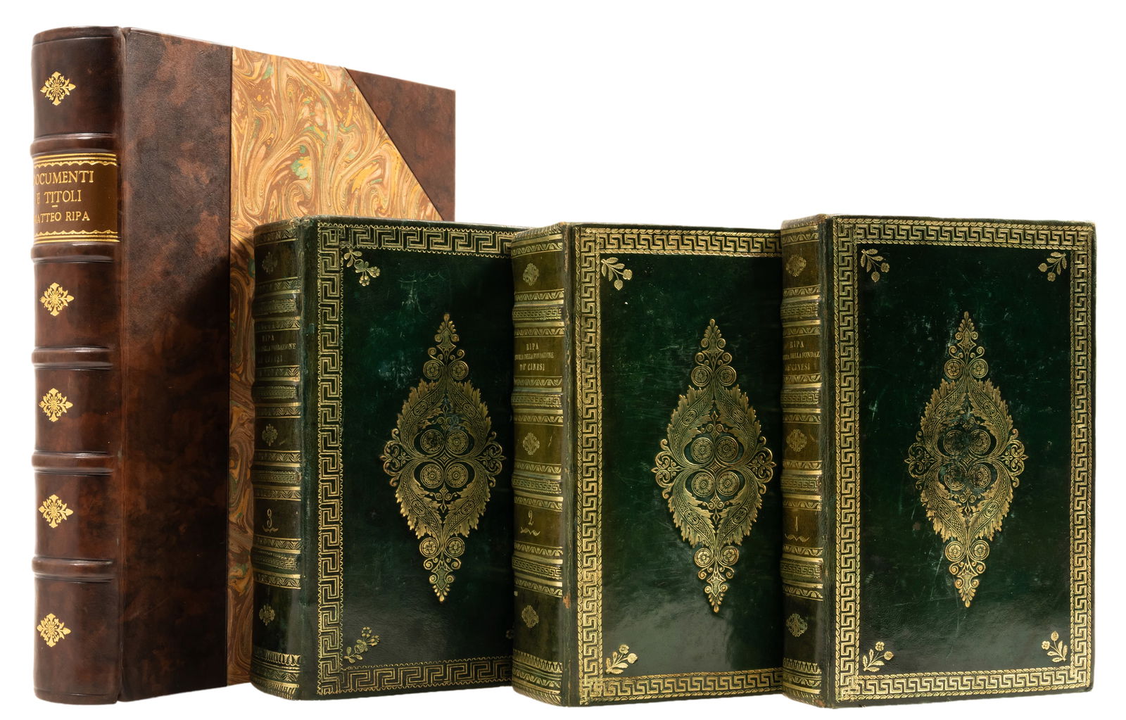 China.- Ripa (Matteo) Storia della Fondazione della Congregazione e del Collegio de'Cinesi, 3 vol.,: China.- Ripa (Matteo) Storia della Fondazione della Congregazione e del Collegio de'Cinesi..., 3 vol., first edition, lithographed portrait, hinges of vol.2 split, handsome contemporary green morocco,