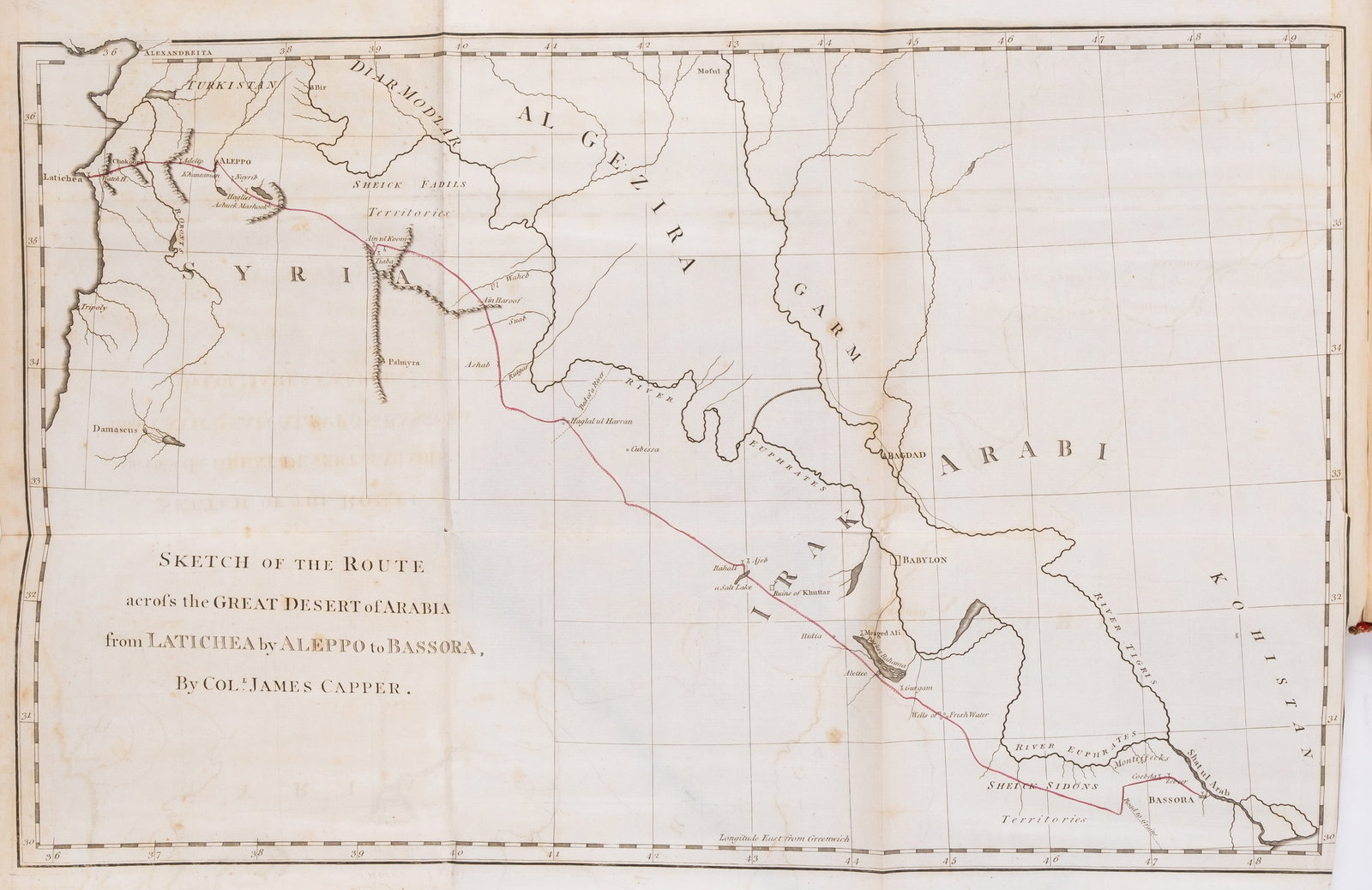 Levant.- Capper (Col. James) Observations on the Passage to India, through Egypt, and across the: Levant.- Capper (Col. James) Observations on the Passage to India, through Egypt, and across the Great Desert, first edition, 2 folding engraved maps, scattered spotting, A1 with small loss to bottom