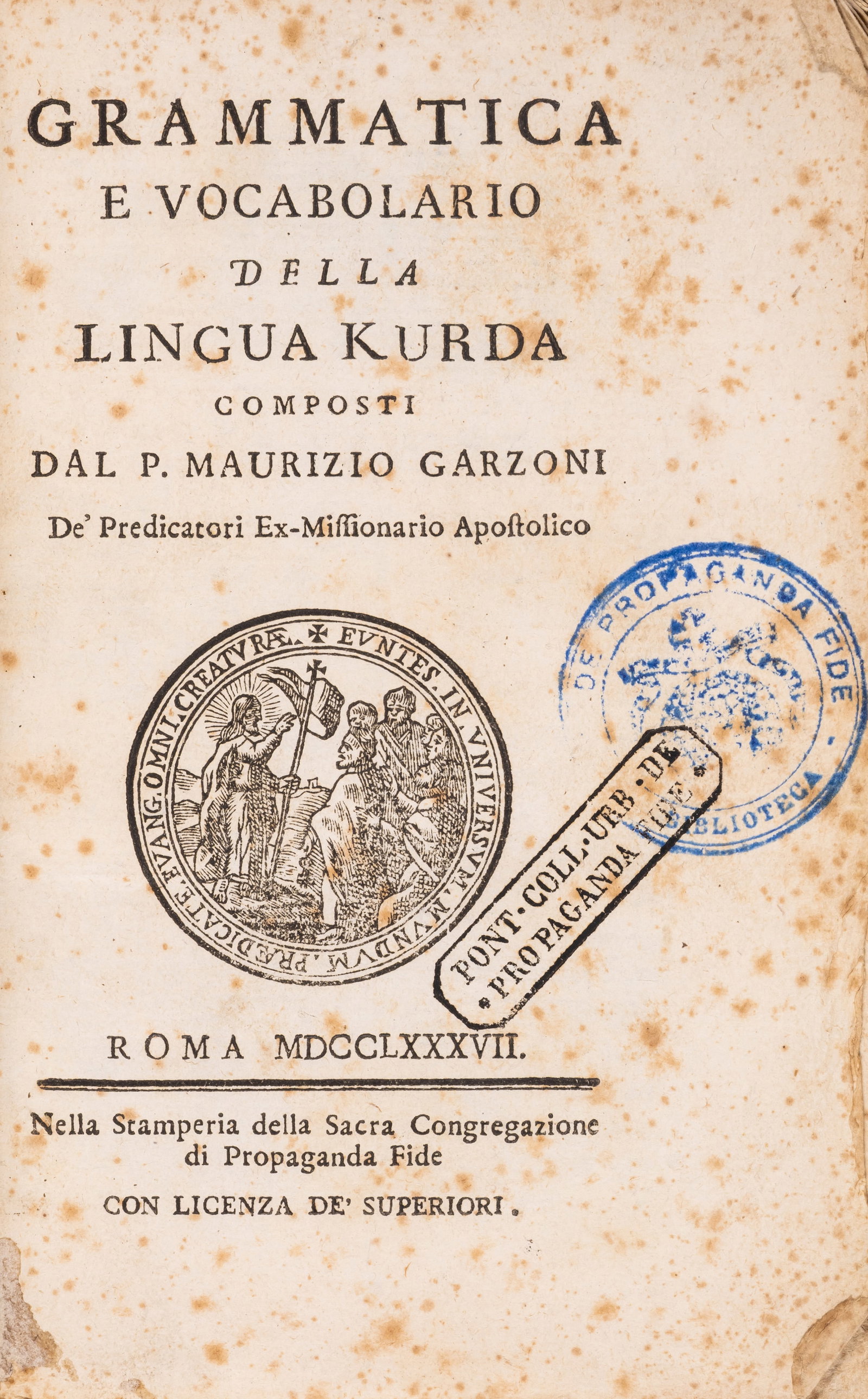 Middle East.- Garzoni (Maurizio) Grammatica e Vocabolario della Lingua Kurda, first edition, Rome, (1 of 1)