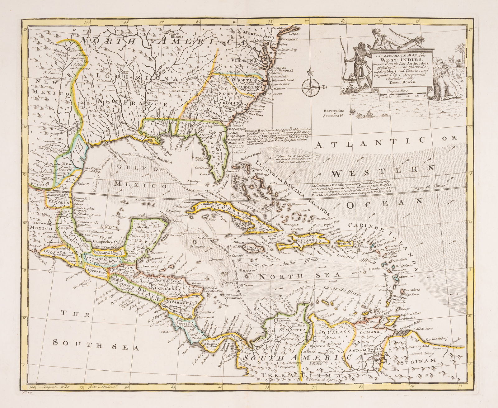 West Indies.- Bowen (Emanuel) An Accurate Map of the West Indies..., engraved map, [1747] (1 of 1)