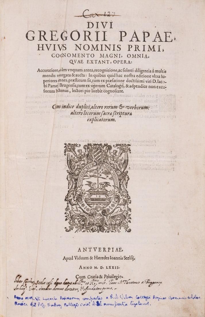 Gregory I (Pope) Omnia quae Extant, Opera, 2 vol. in 1, Antwerp, 1572 (1 of 1)