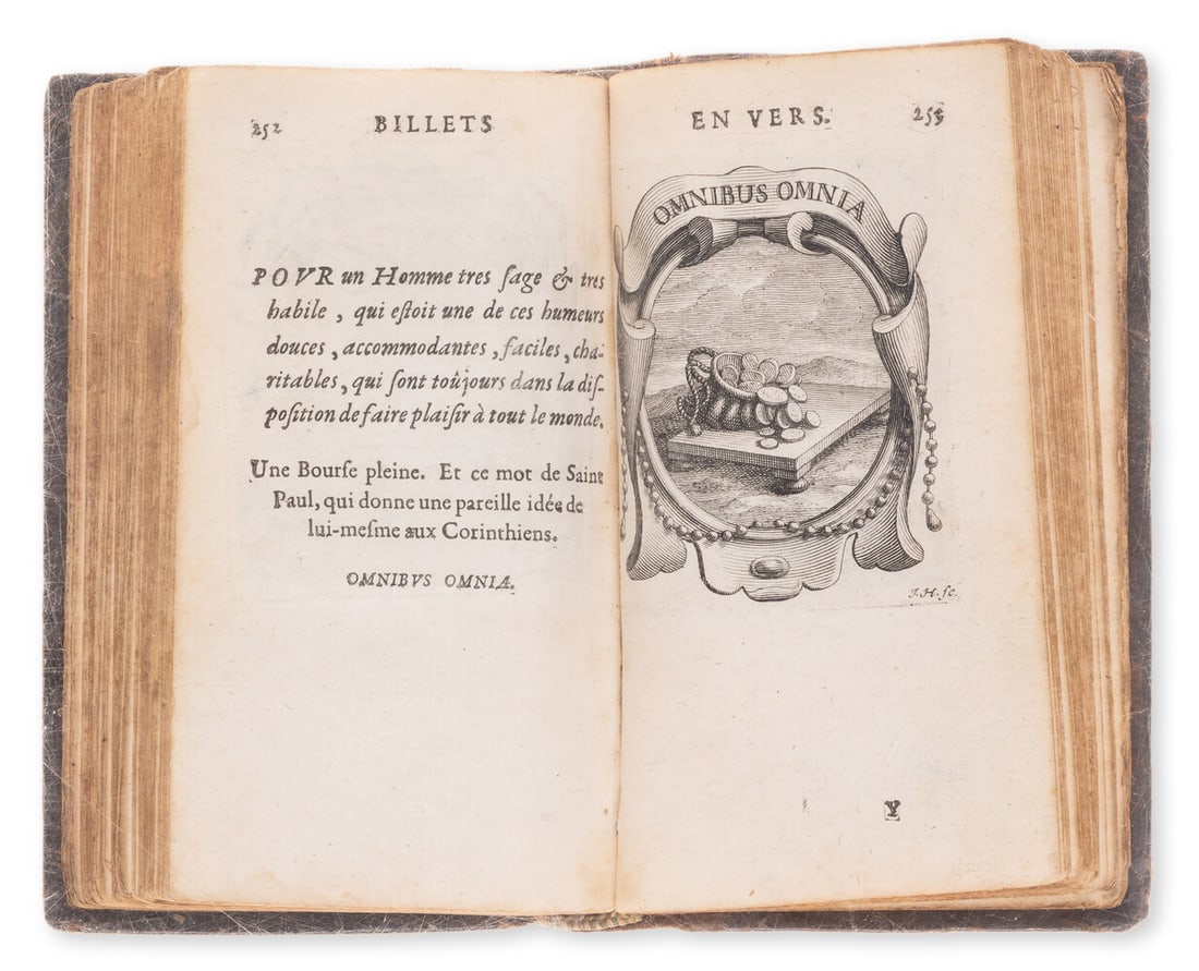 Poetry, Emblemata.- Saint-Glas (Pierre de) Billets en vers de M. de Saint-Ussans, Paris, Jean: Poetry, Emblemata.- Saint-Glas (Pierre de) Billets en vers de M. de Saint-Ussans, 2 parts in 1, title with woodcut floral ornament, 10 engraved e