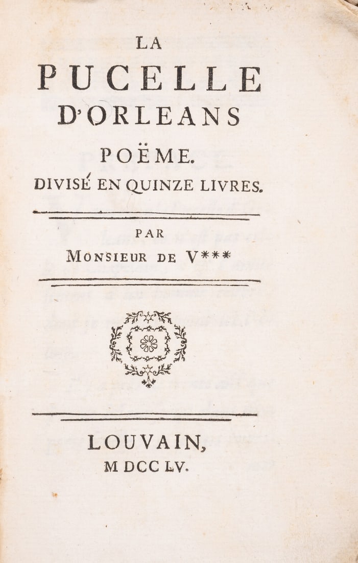 Voltaire (François Marie Arouet de) La pucelle d'Orleans. Poëme. Divisé en quinze livres, first (1 of 1)