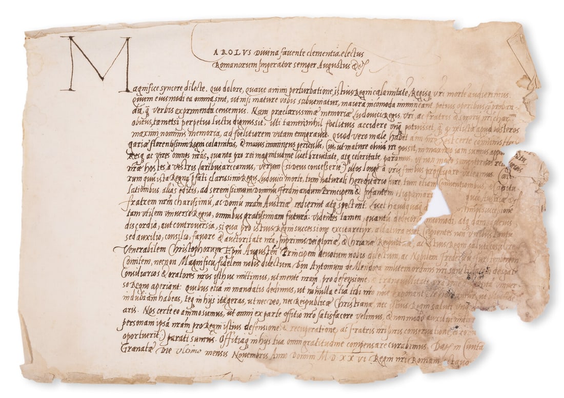 Charles V (Holy Roman Emperor and Archduke of Austria) Letter on the death of King Louis II of (1 of 1)