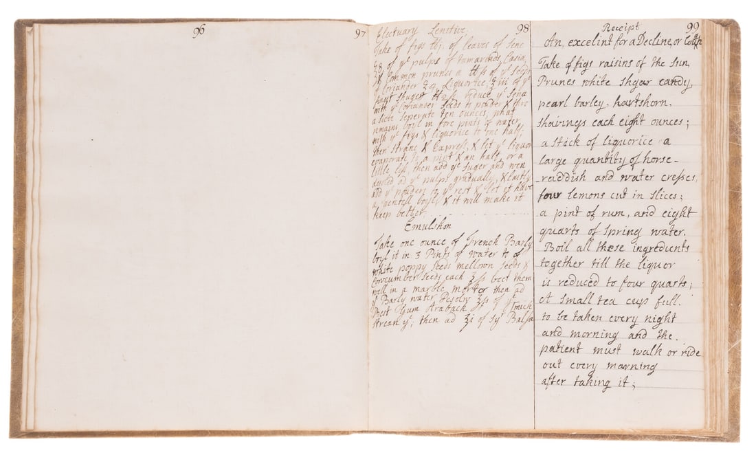 Medical.- [Recipes], manuscript entries on 10pp., c. 90 sheets of blank paper, original vellum, (1 of 1)
