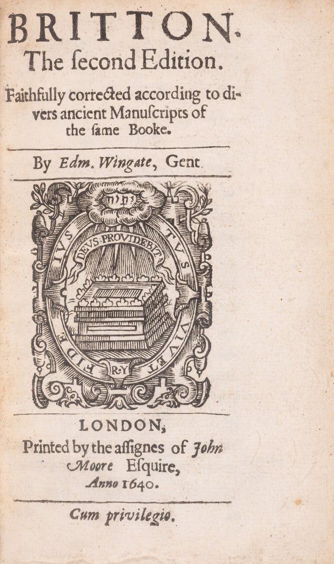 Law.- Breton (John le) Britton, second edition, edited by Edmund Wingate, by the assignes of John: Law.- Breton (John le) Britton, second edition, edited by Edmund Wingate, occasional light surface staining, title in manuscript to fore-edge, </