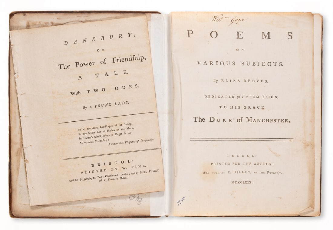 Women poets.- Reeves (Eliza) Poems on various subjects. By Eliza Reeves. Dedicated (by permission) (1 of 1)