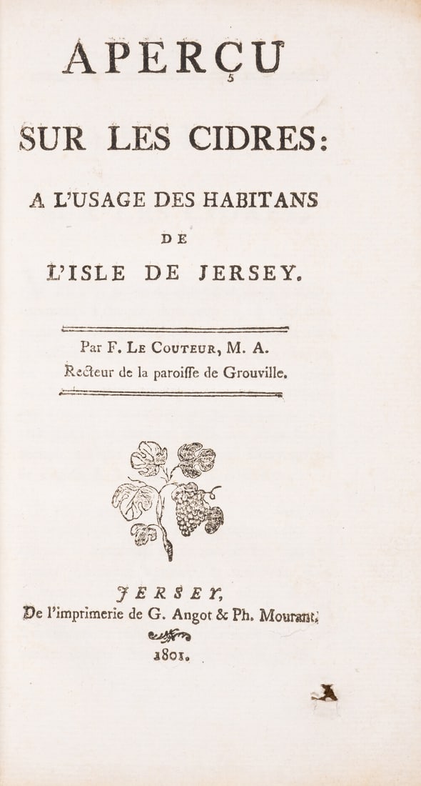 Cider on Jersey.- Le Couteur (Francis) Aperc?u sur les cidres: a l'usage des habitans de l'isle de (1 of 1)